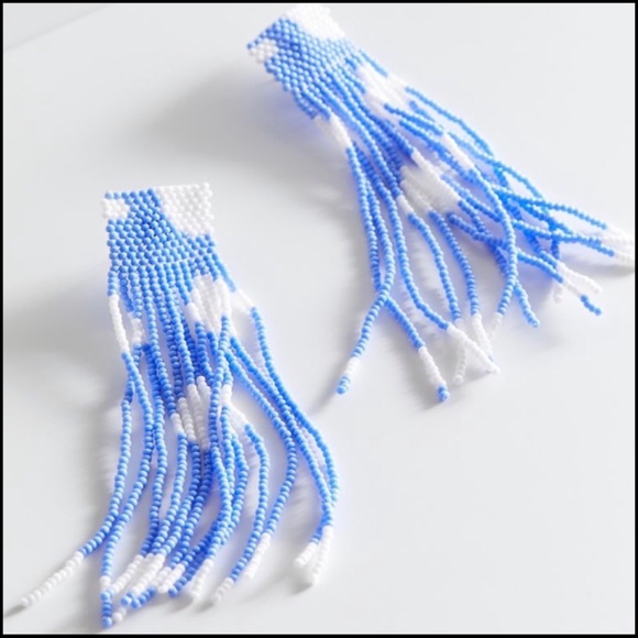 Anthropologie Jewelry - RARE! NWT Casa Clara Harlowe blue white fringe earrings hoop